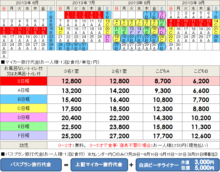 旅行代金/コガノイベイホテル