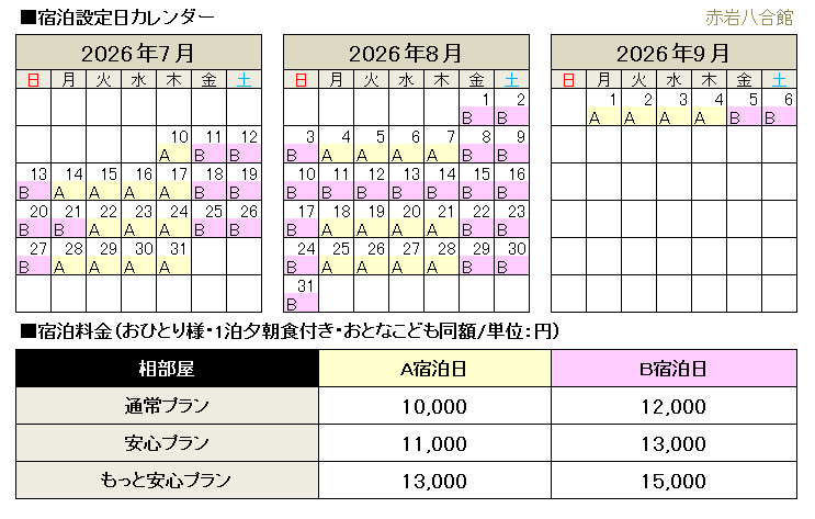 山小屋料金･オプション料金