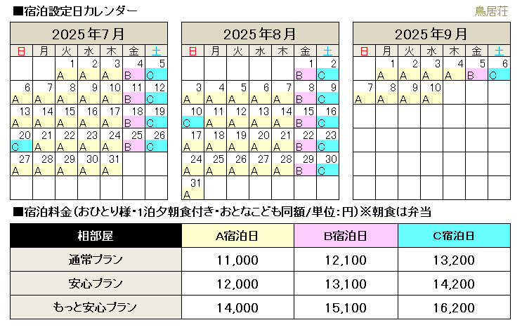 山小屋料金･オプション料金