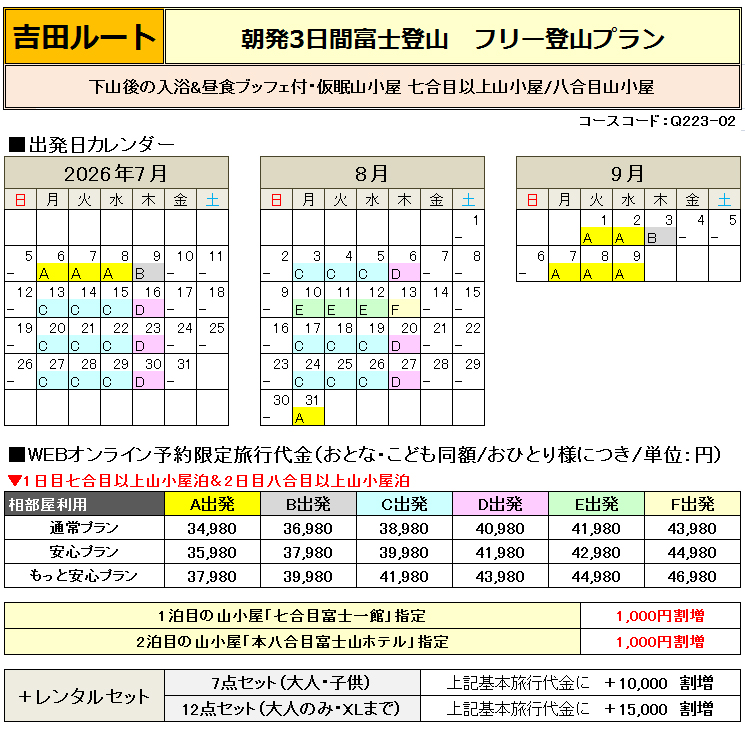 東京発ゆっくり昼発3日間富士登山ツアー