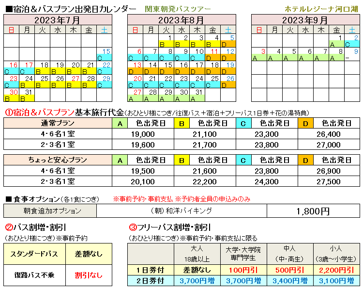 レジーナ河口湖関東朝発料金表
