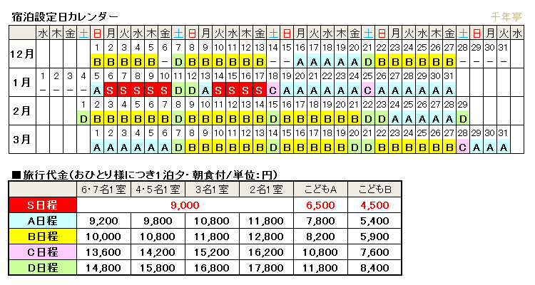千年亭料金