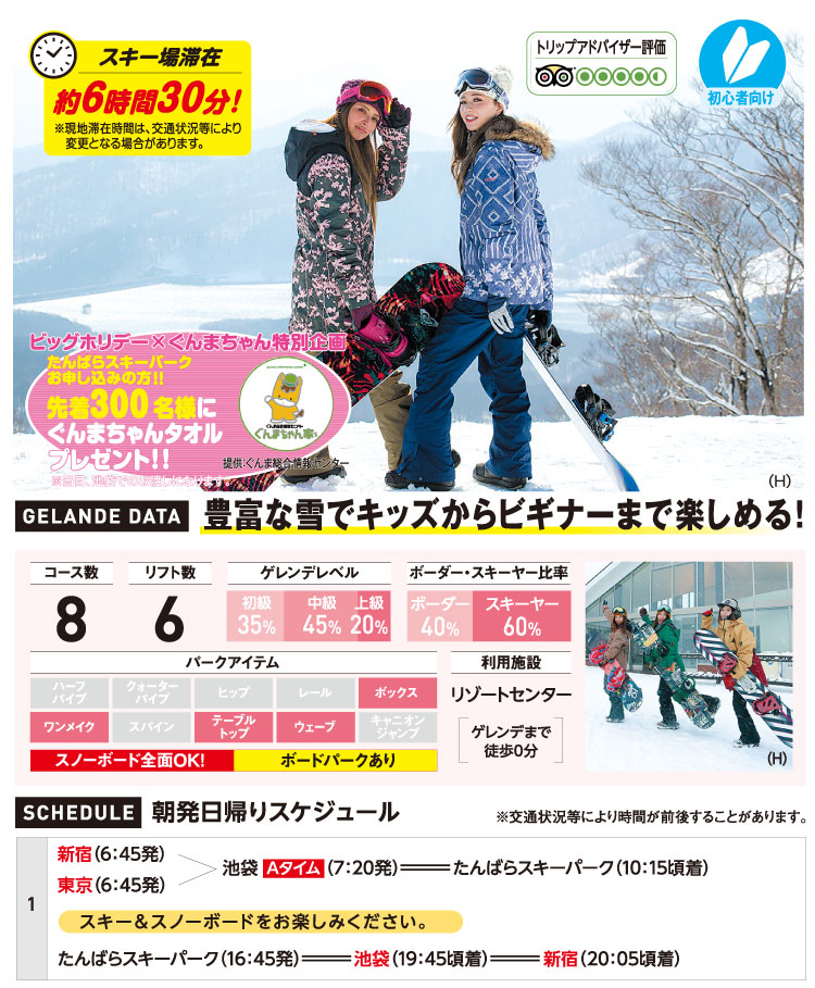 たんばらスキーパーク 東京発 リフト券付き格安日帰りスキーツアー スノボーツアー 予約サイト