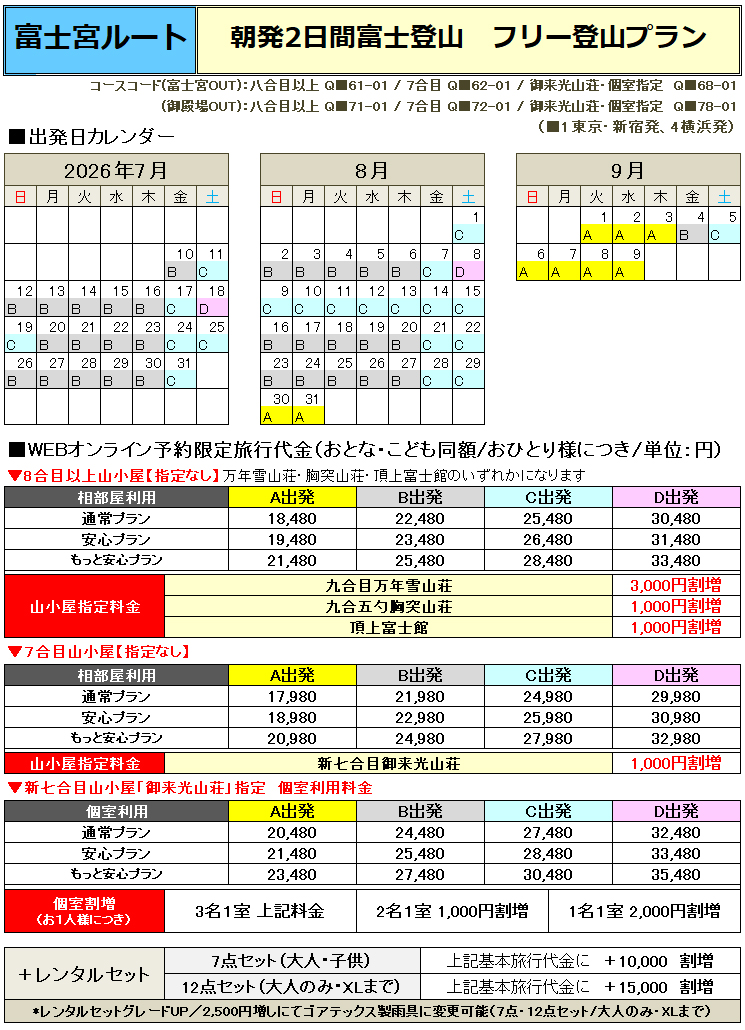 東京発富士登山バスツアーフリー登山料金