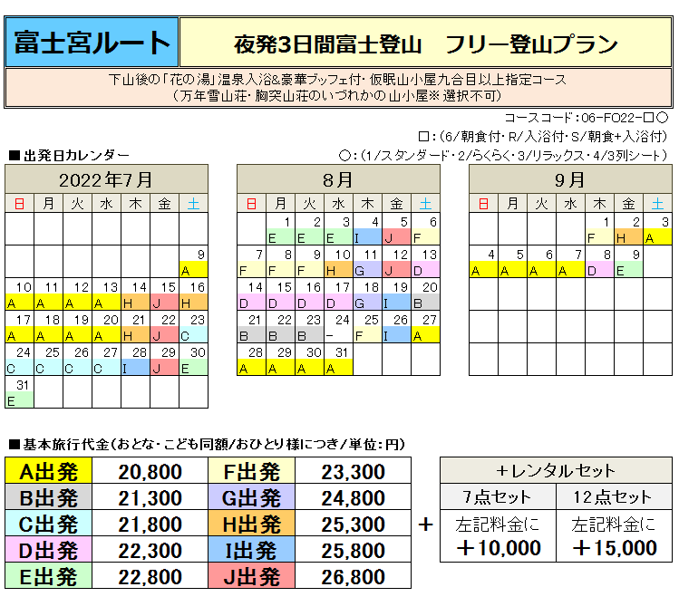 関西夜発3日間富士宮ルート登山フリープラン詳細