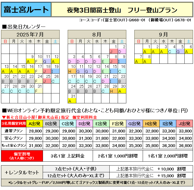 関西夜発3日間富士宮ルート登山フリープラン料金