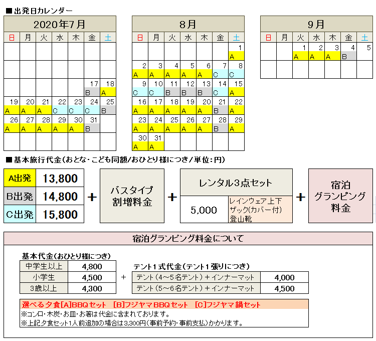 関西発4日間たっぷり1日満喫富士山＆キャンプ泊
